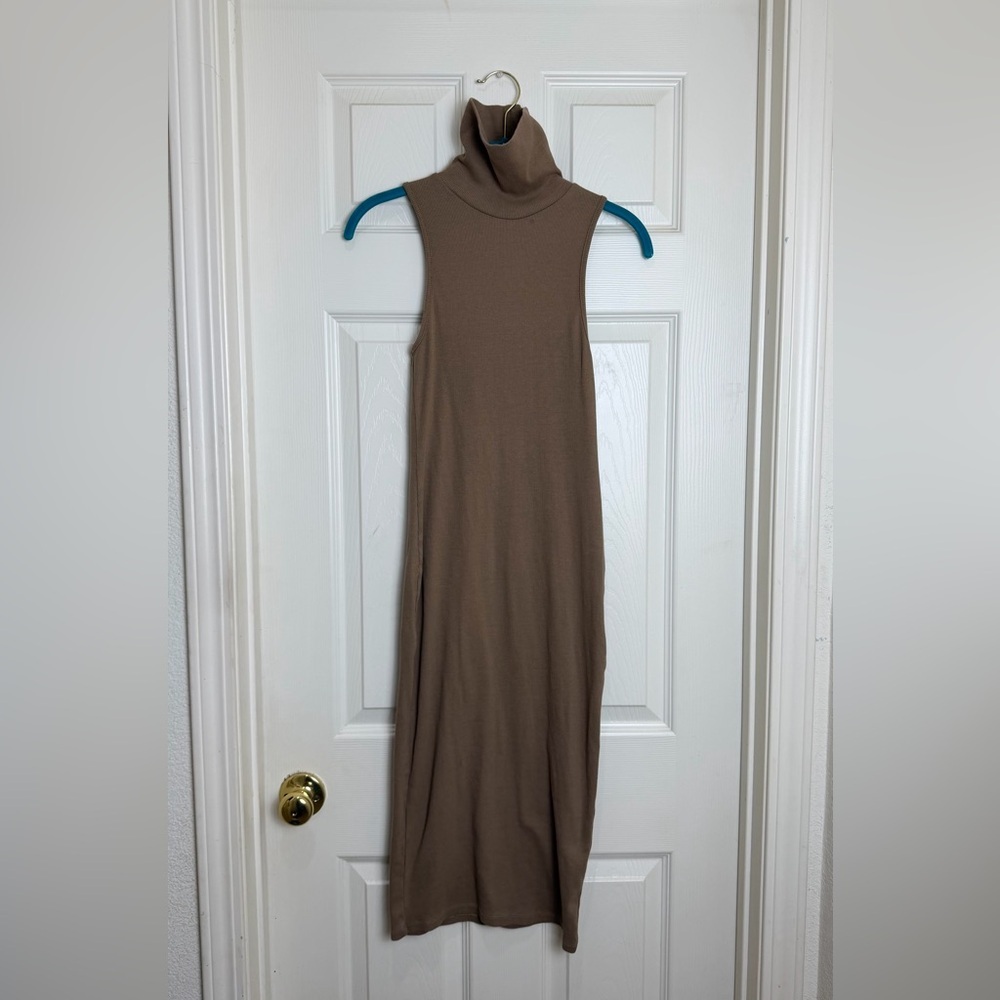 Zara Sleeveless Tan turtle neck midi Dress - Picture 2 of 5